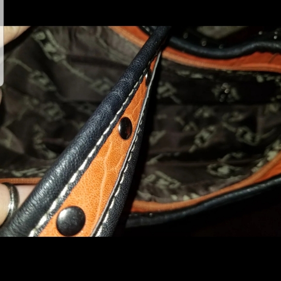 Rhinestone Shoulder Burnt Orange/Black Handbag - Picture 3 of 3